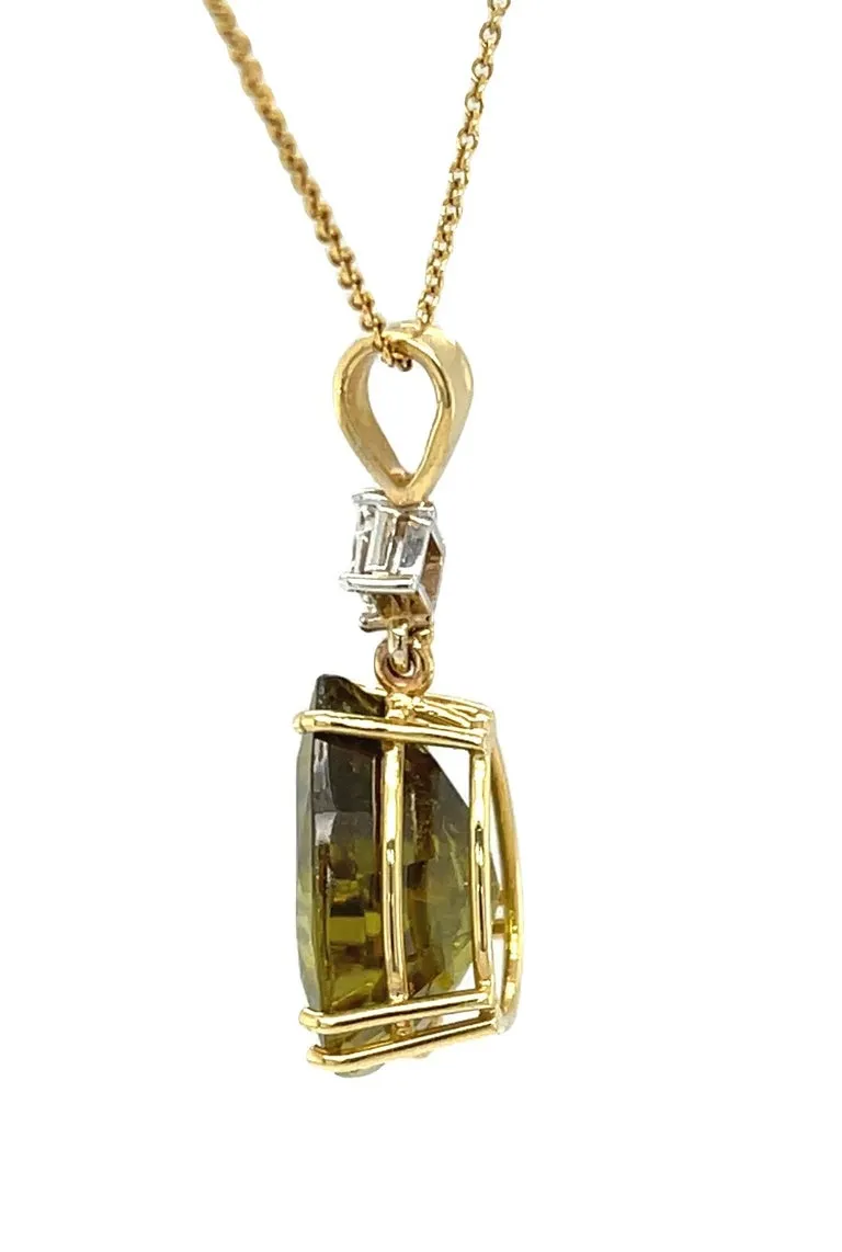 12.58 Carat Sphene and Diamond Pendant in 18k White and Yellow Gold