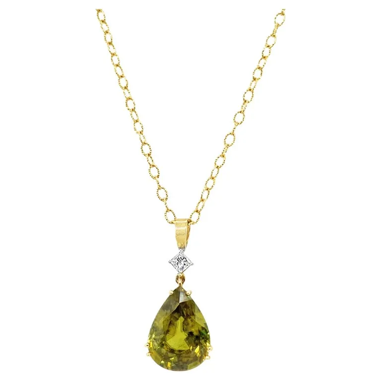 12.58 Carat Sphene and Diamond Pendant in 18k White and Yellow Gold