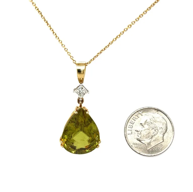 12.58 Carat Sphene and Diamond Pendant in 18k White and Yellow Gold