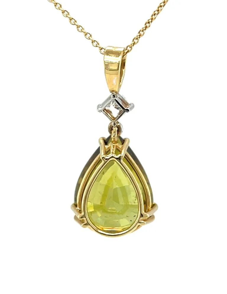 12.58 Carat Sphene and Diamond Pendant in 18k White and Yellow Gold