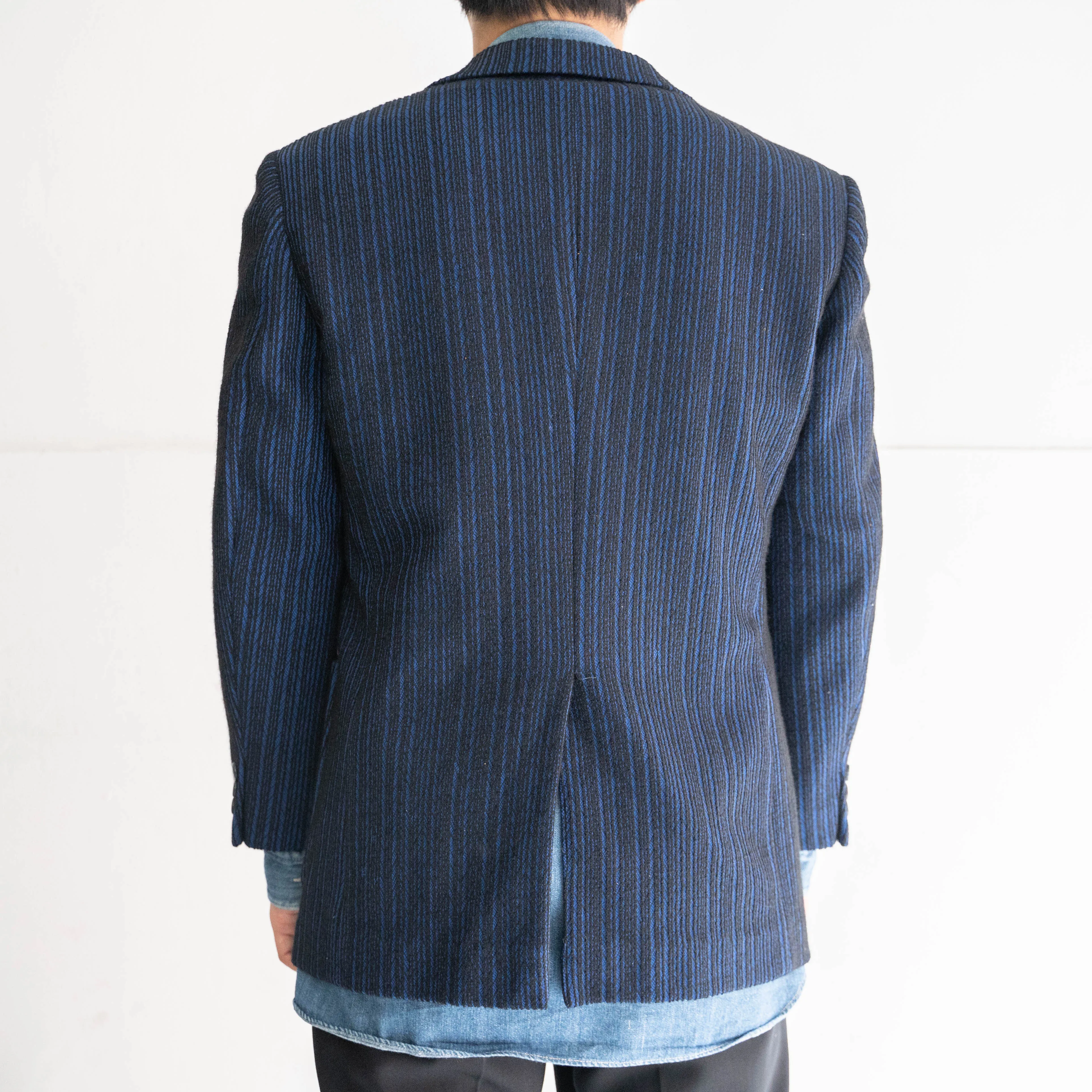 1970-80s Japan vintage blue×black random stripe tailored jacket