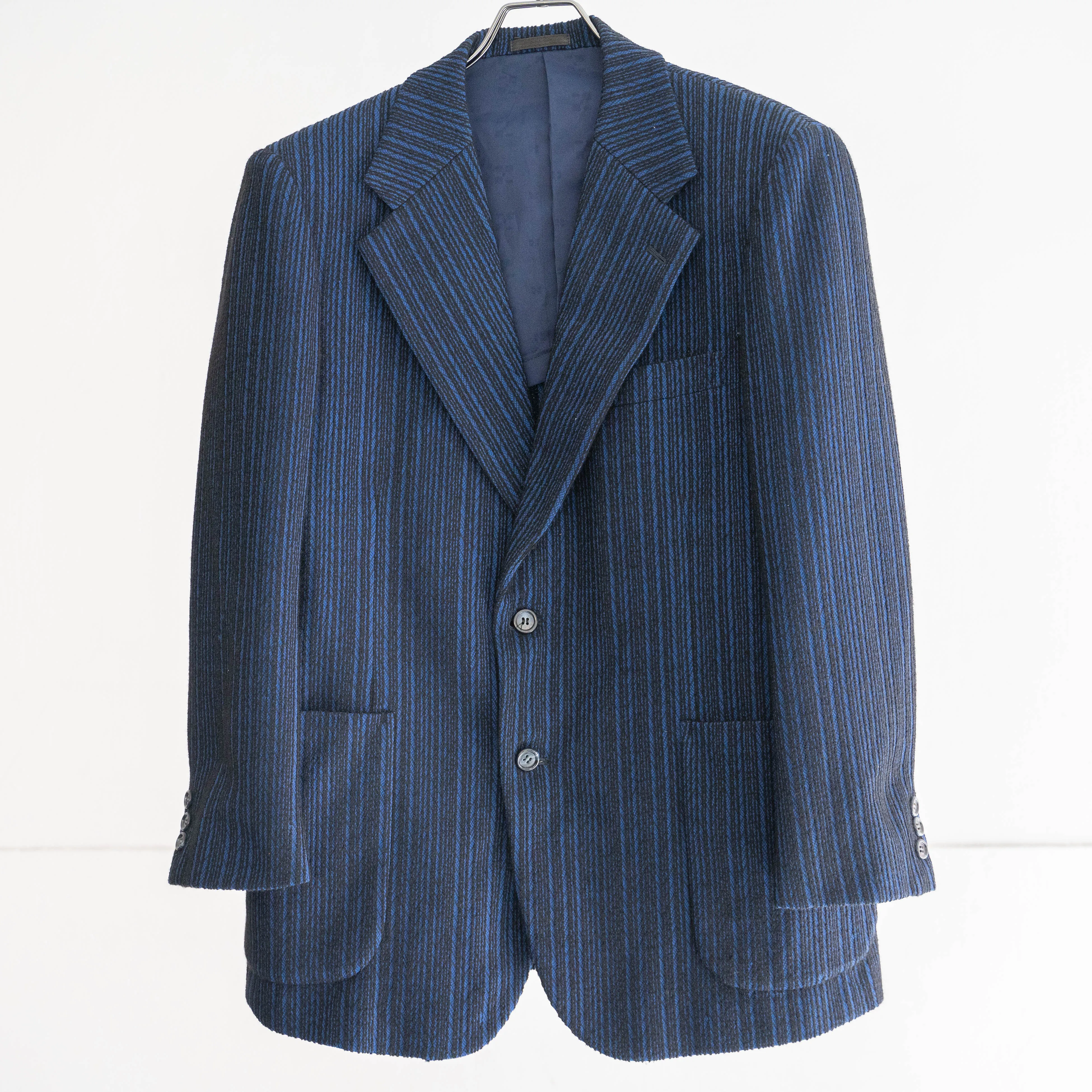 1970-80s Japan vintage blue×black random stripe tailored jacket