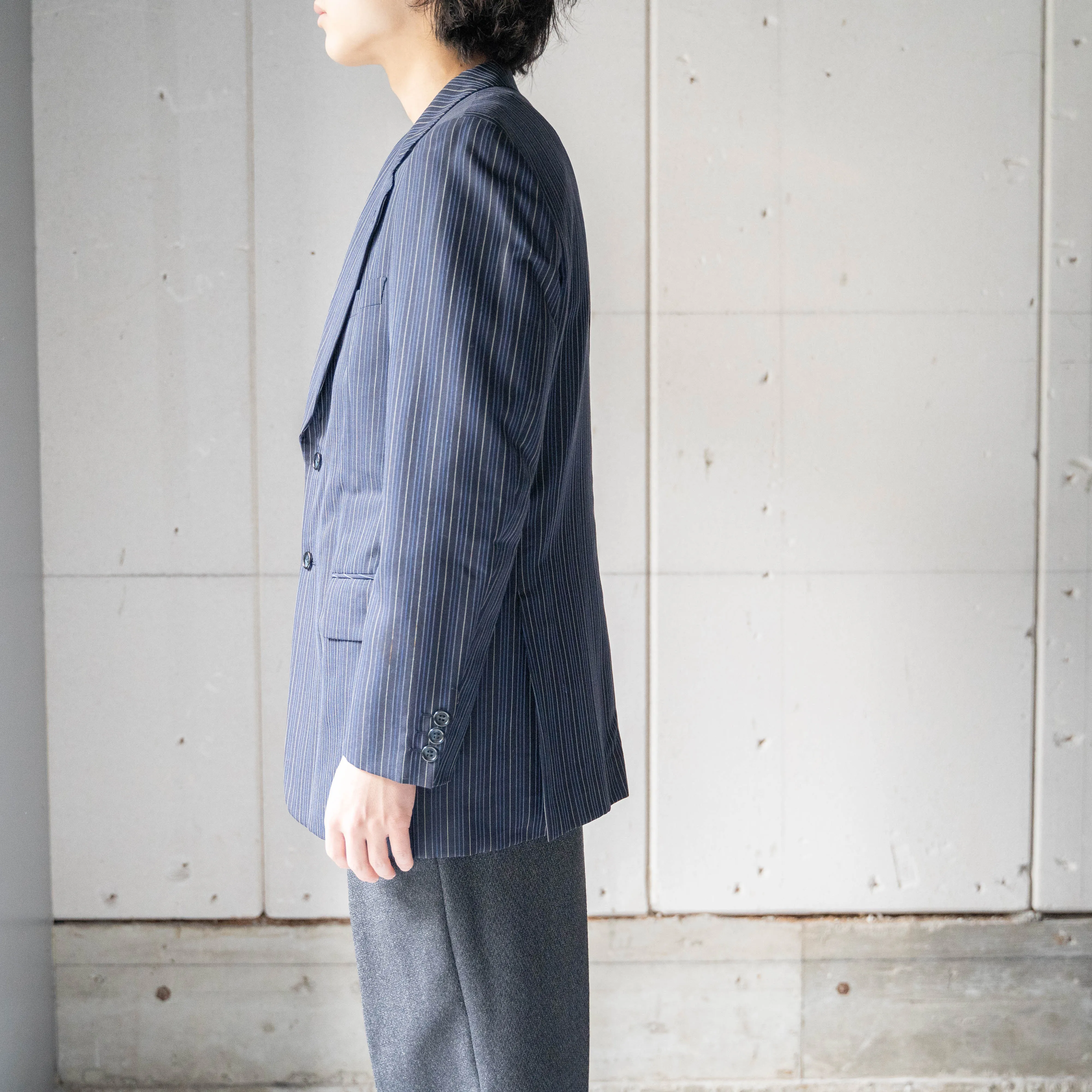 1970-80s Japan vintage dark navy × blue × white stripe jacket