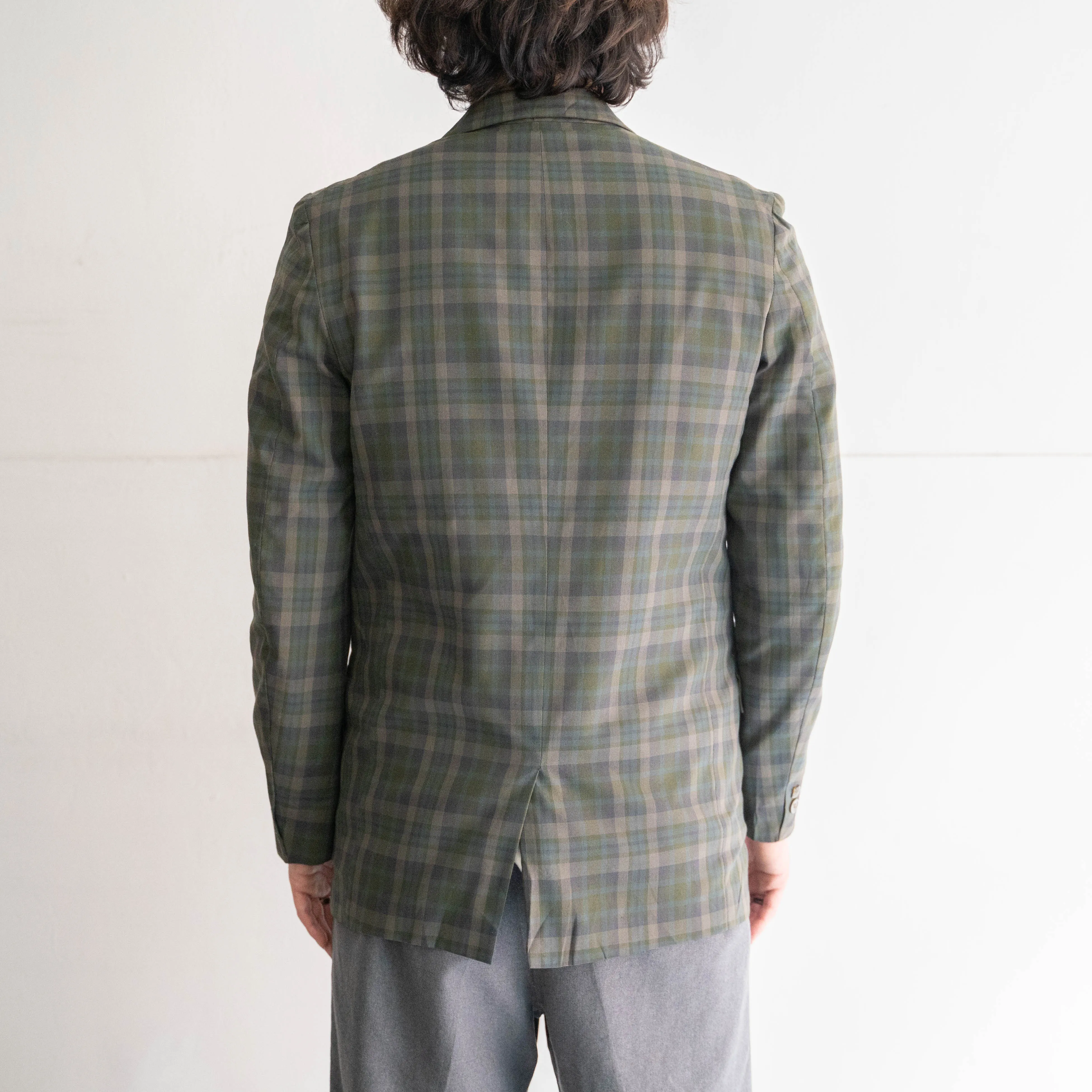1980-90s Europe? green×blue×white check tailored jacket