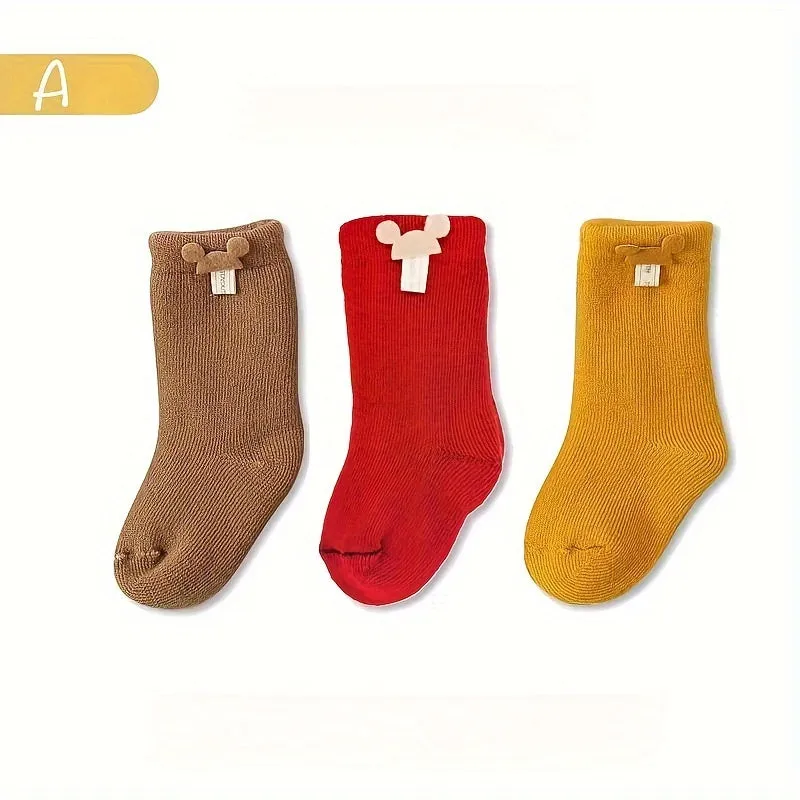 6/3 Pairs of Baby Cartoon Socks with Velvet Thickened Warm Loose Mouth Newborn Infant Autumn And Winter Socks