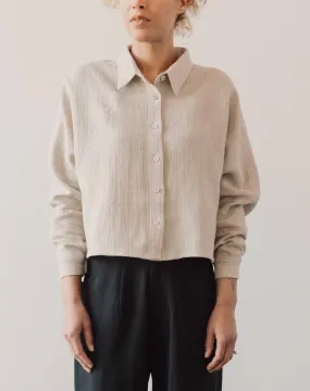 7115 Gauze 3/4 Cropped Shirt Jacket, Oatmeal