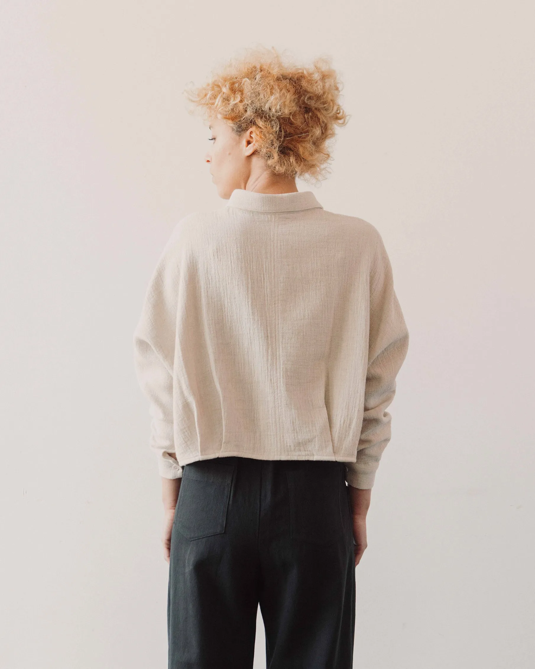 7115 Gauze 3/4 Cropped Shirt Jacket, Oatmeal