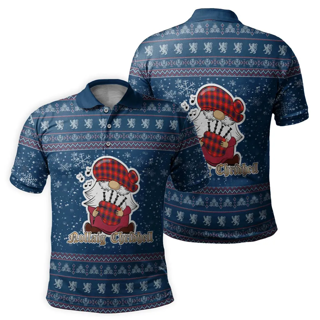 Abernethy Clan Christmas Family Polo Shirt with Funny Gnome Playing Bagpipes