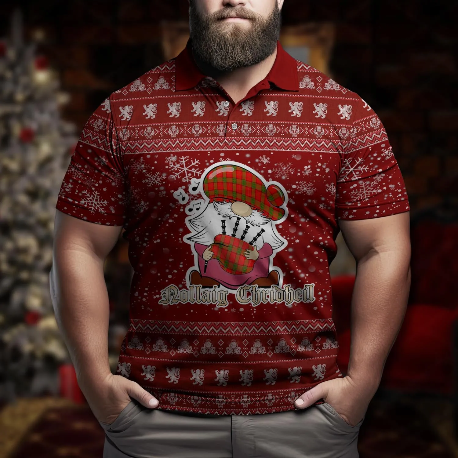 Adair Clan Christmas Family Polo Shirt with Funny Gnome Playing Bagpipes