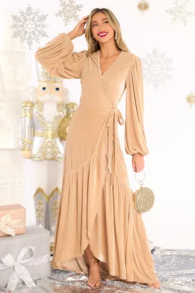 An Absolute Treasure Champagne Velvet Maxi Dress