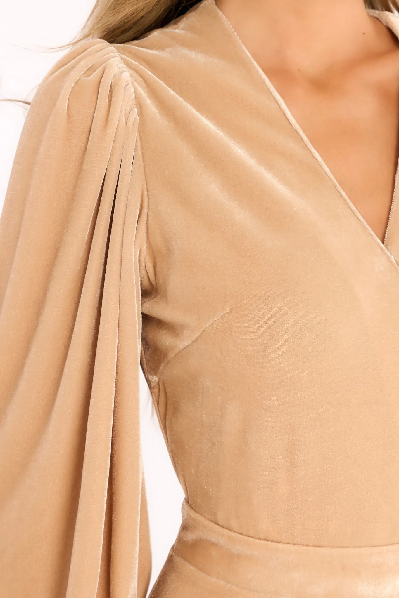 An Absolute Treasure Champagne Velvet Maxi Dress