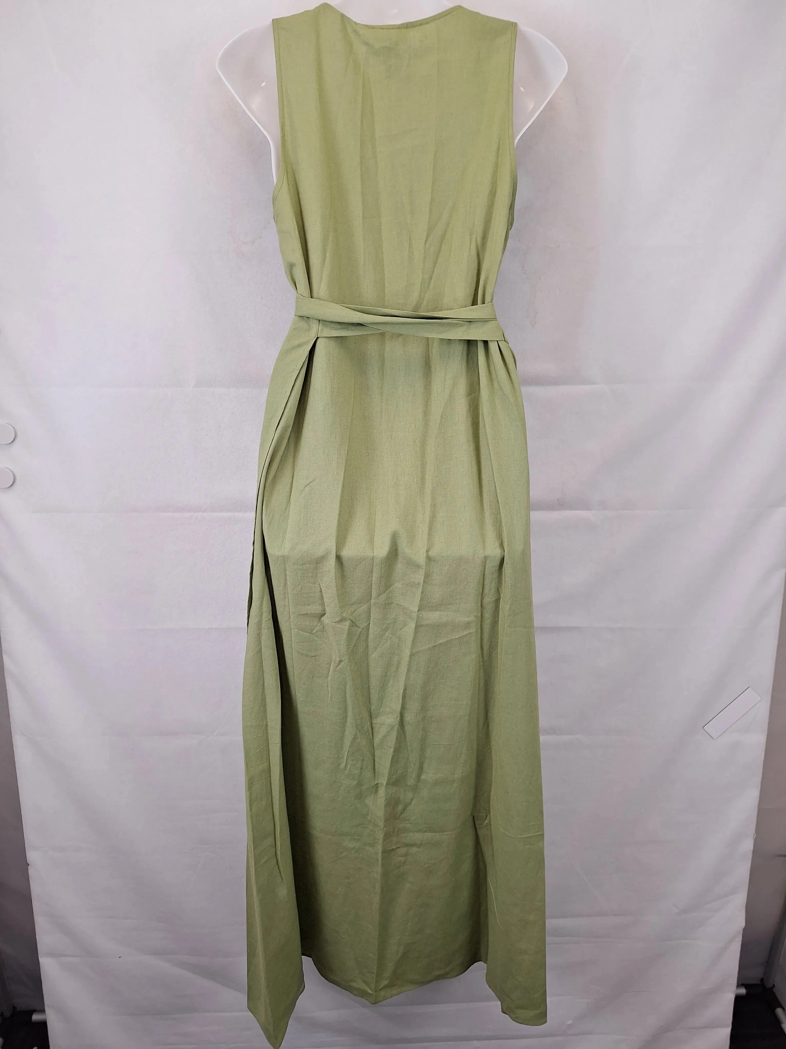 Andie Sage Linen Blend Resort Wrap Maxi Dress Size S