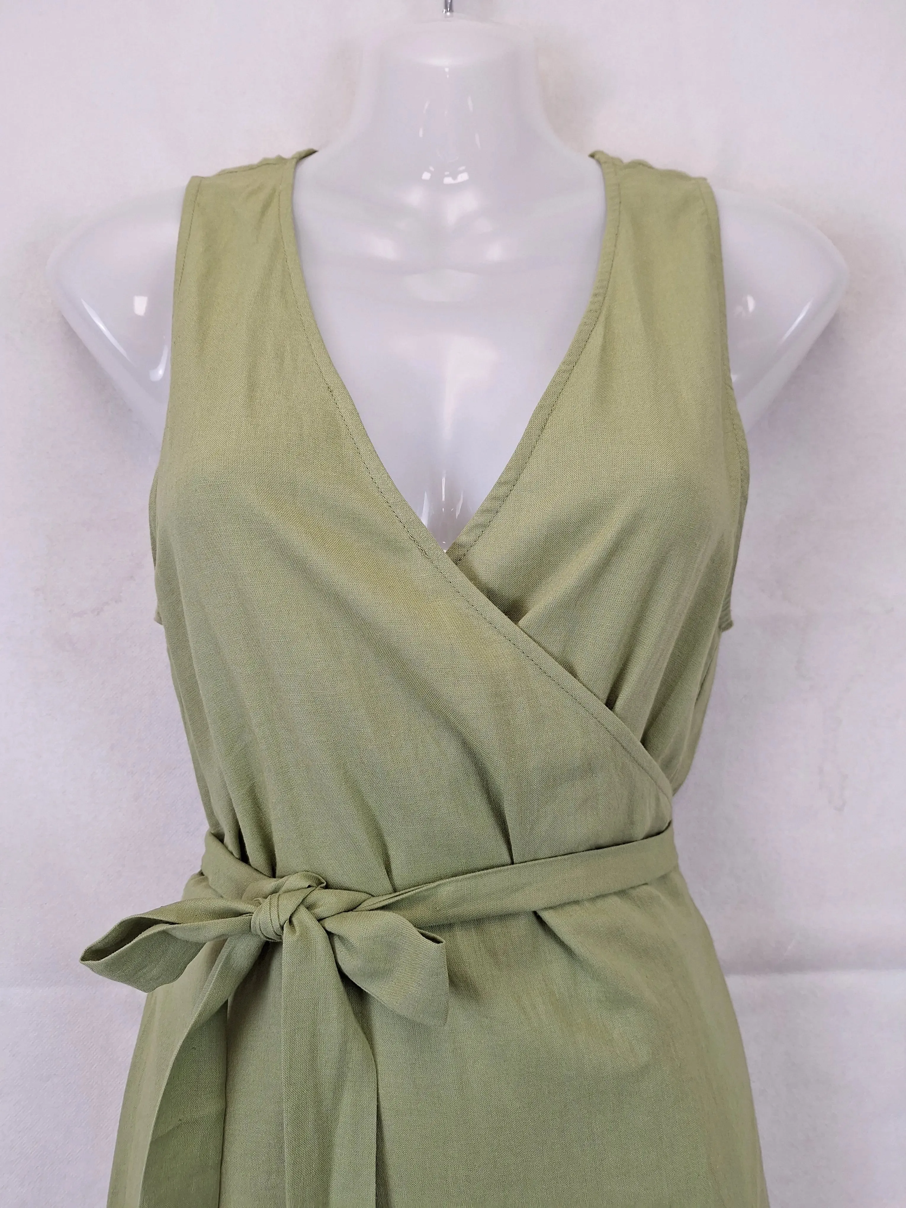 Andie Sage Linen Blend Resort Wrap Maxi Dress Size S