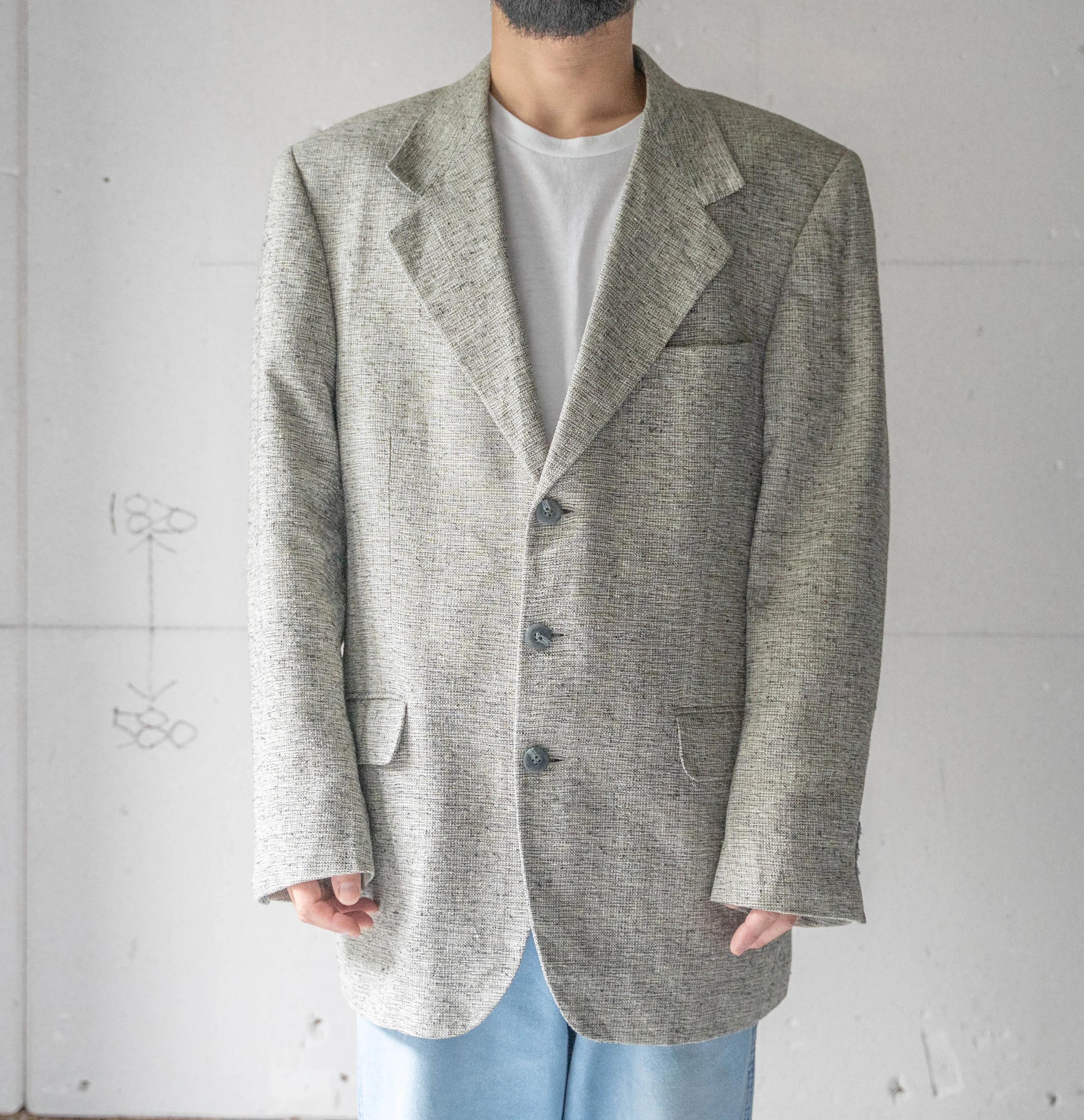 around 1980s black × white melange silk tailored jacket
