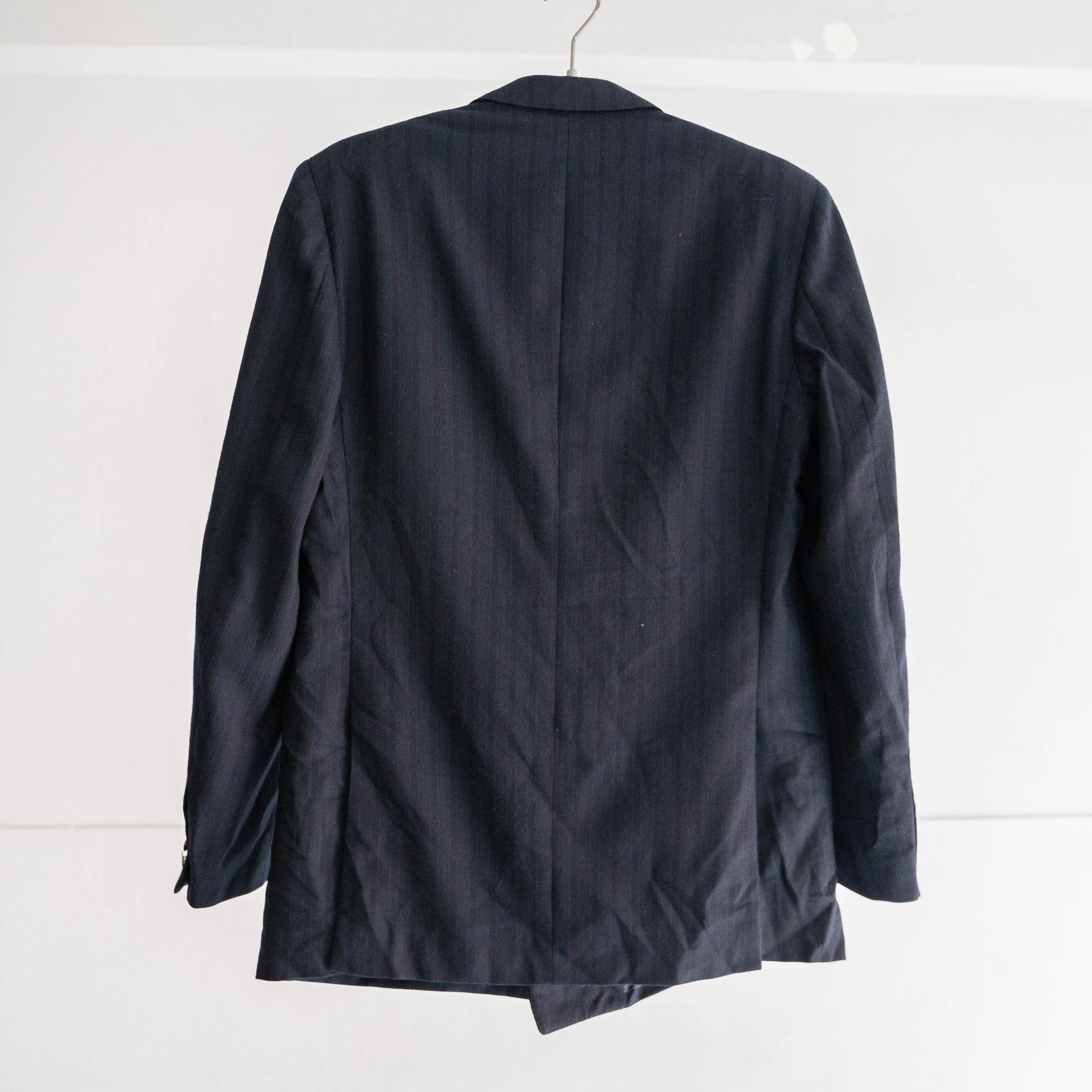 around 1980s Japan vintage green×navy×blue stripe double breasted jacket　