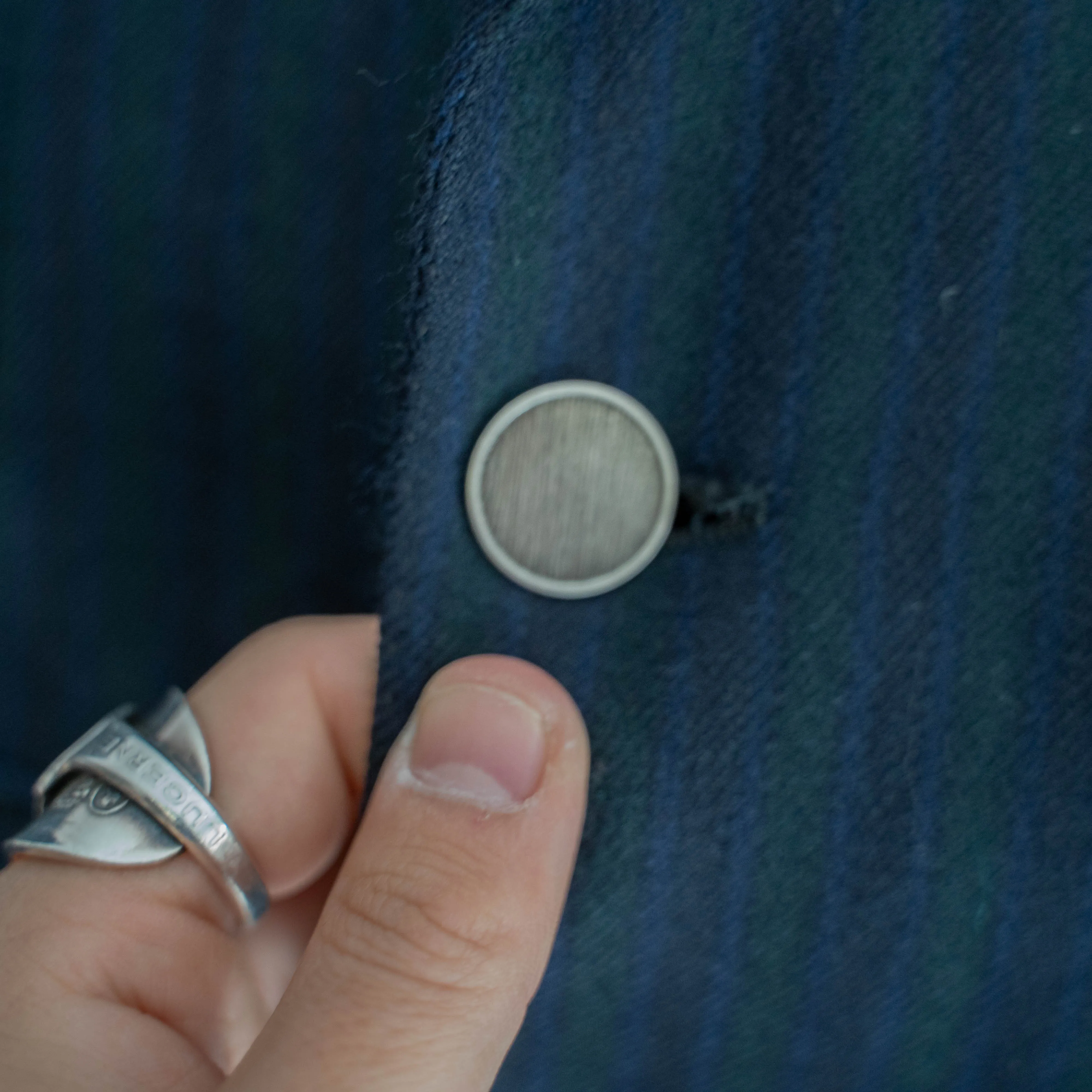 around 1980s Japan vintage green×navy×blue stripe double breasted jacket　