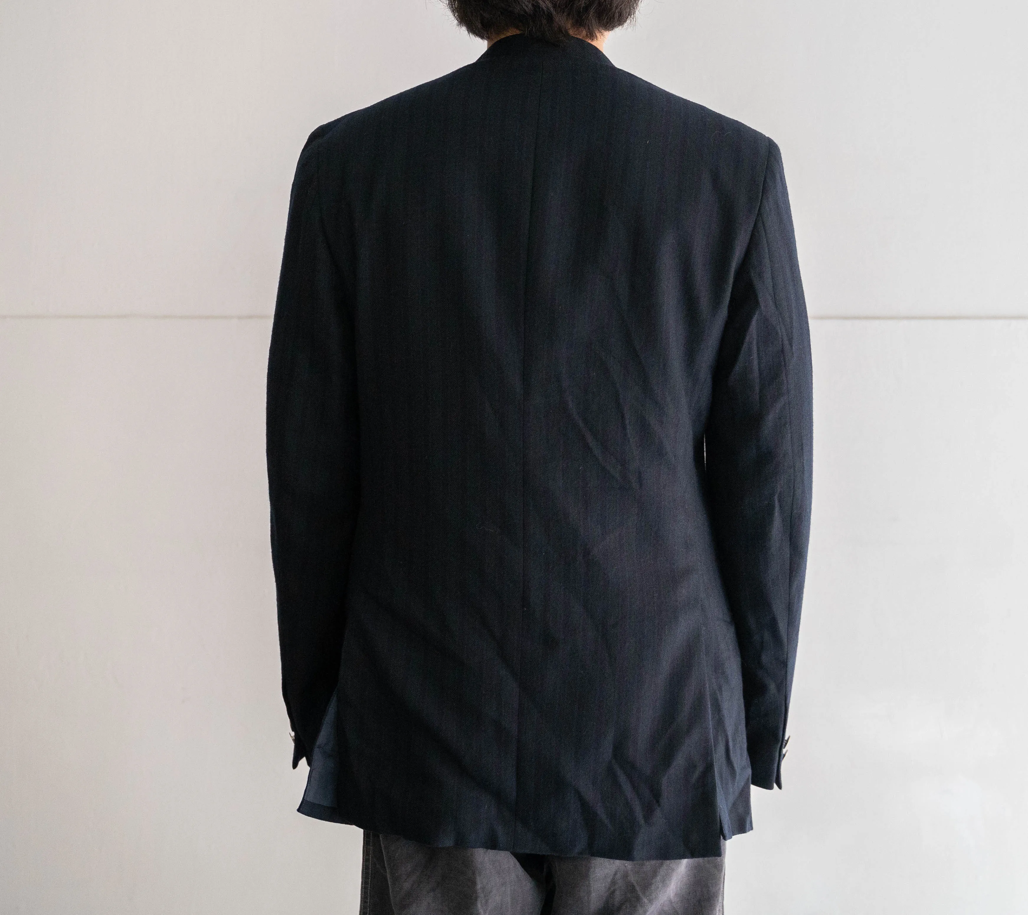 around 1980s Japan vintage green×navy×blue stripe double breasted jacket　