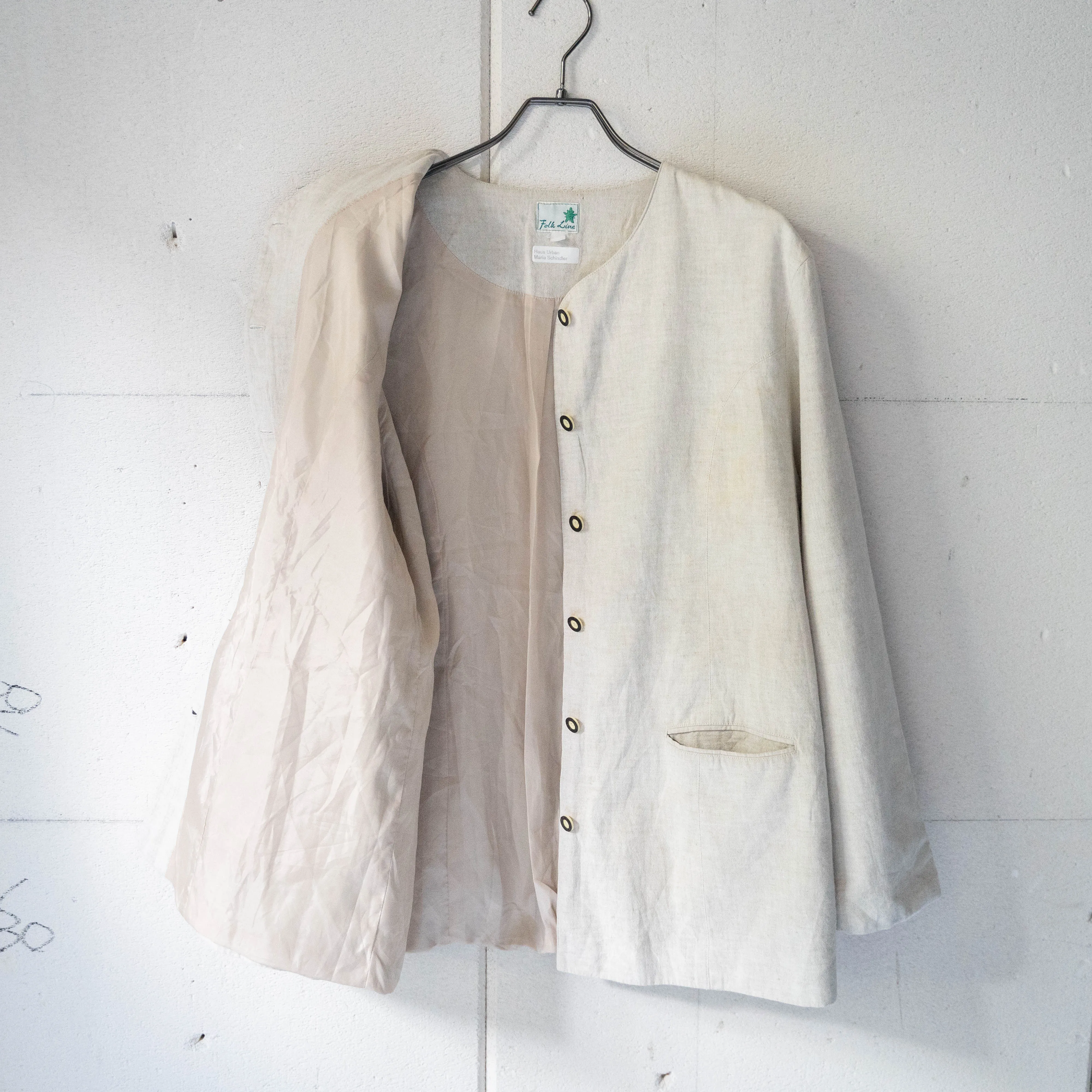 around 1990s ecru color cotton no collar tyrolean jacket