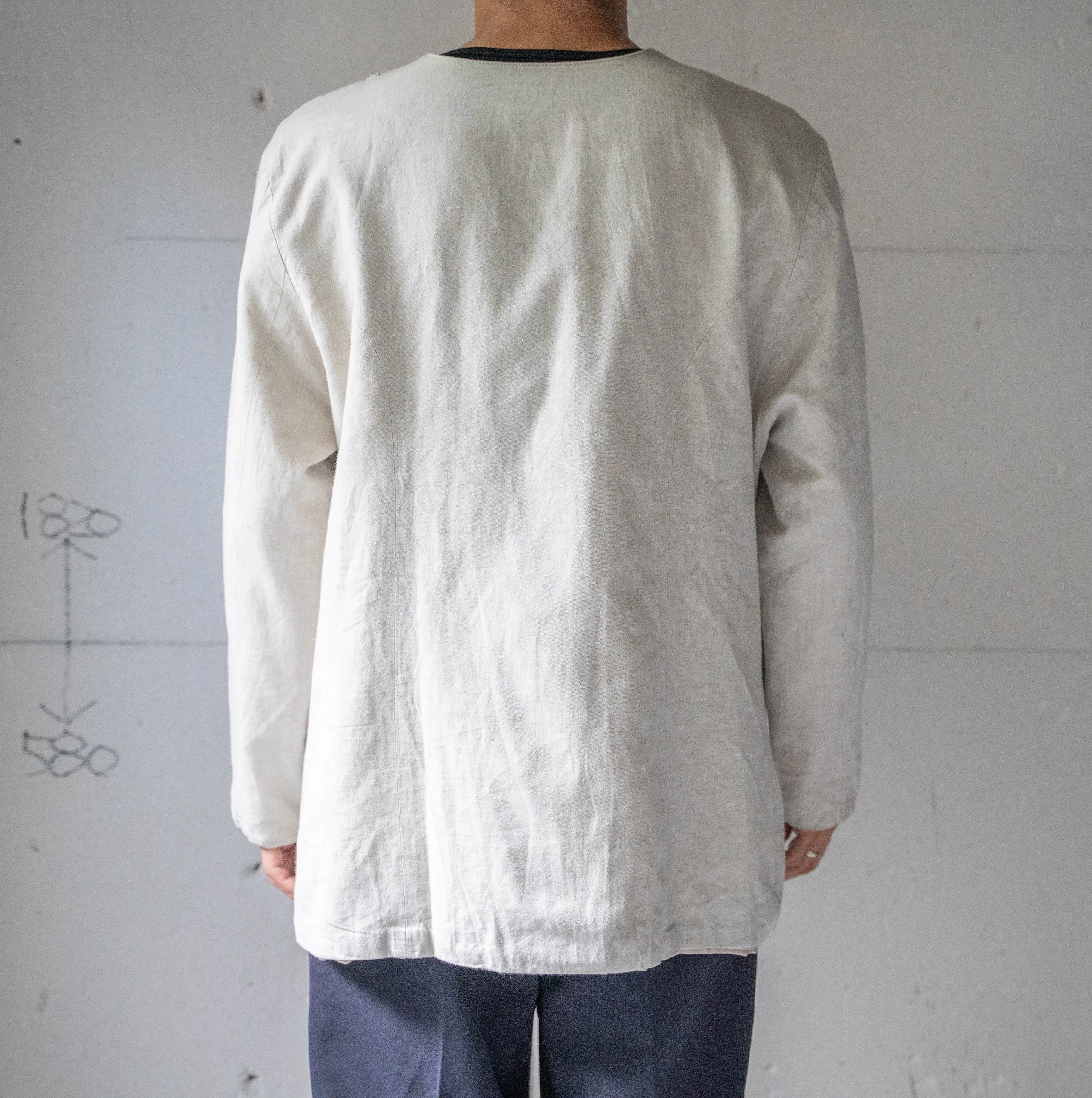 around 1990s ecru color cotton no collar tyrolean jacket