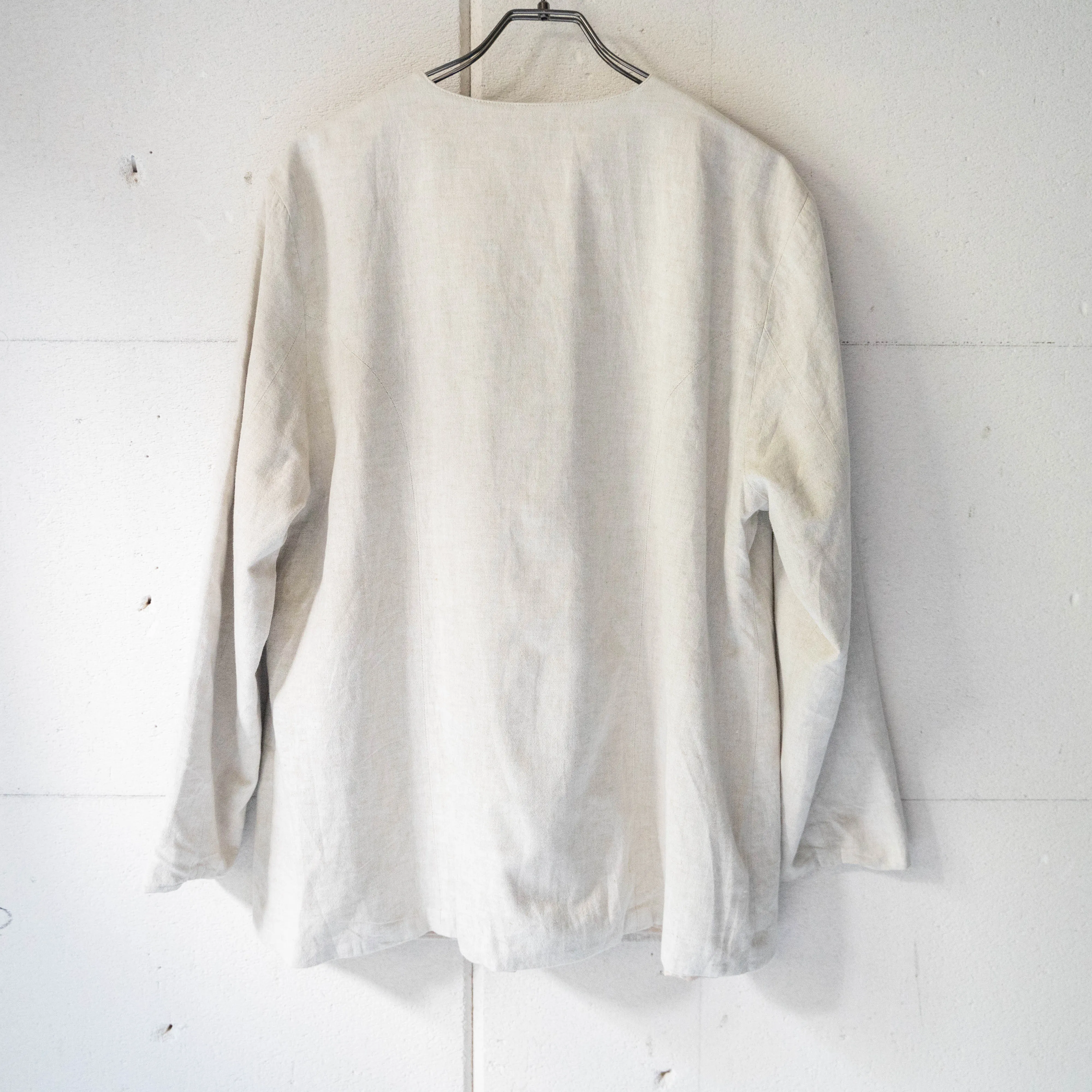 around 1990s ecru color cotton no collar tyrolean jacket