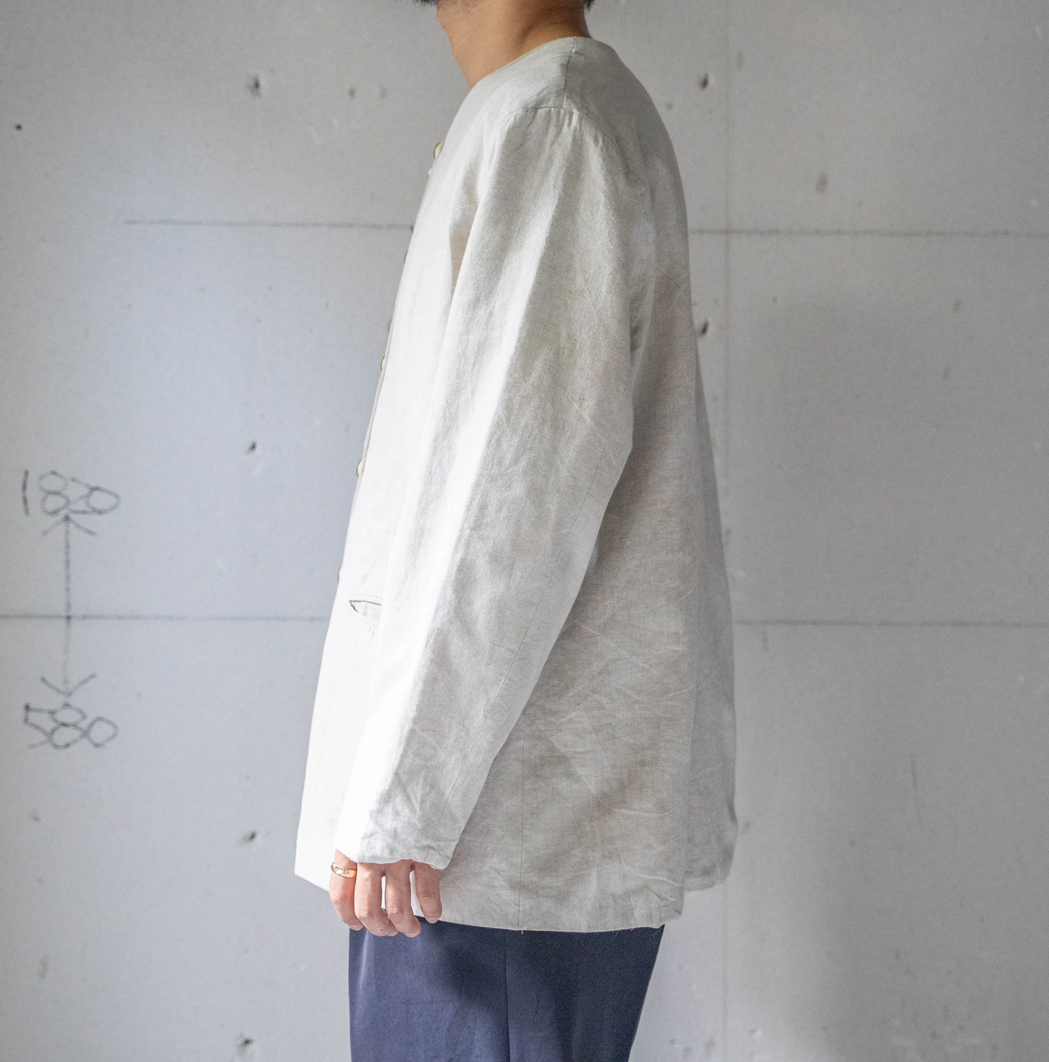 around 1990s ecru color cotton no collar tyrolean jacket