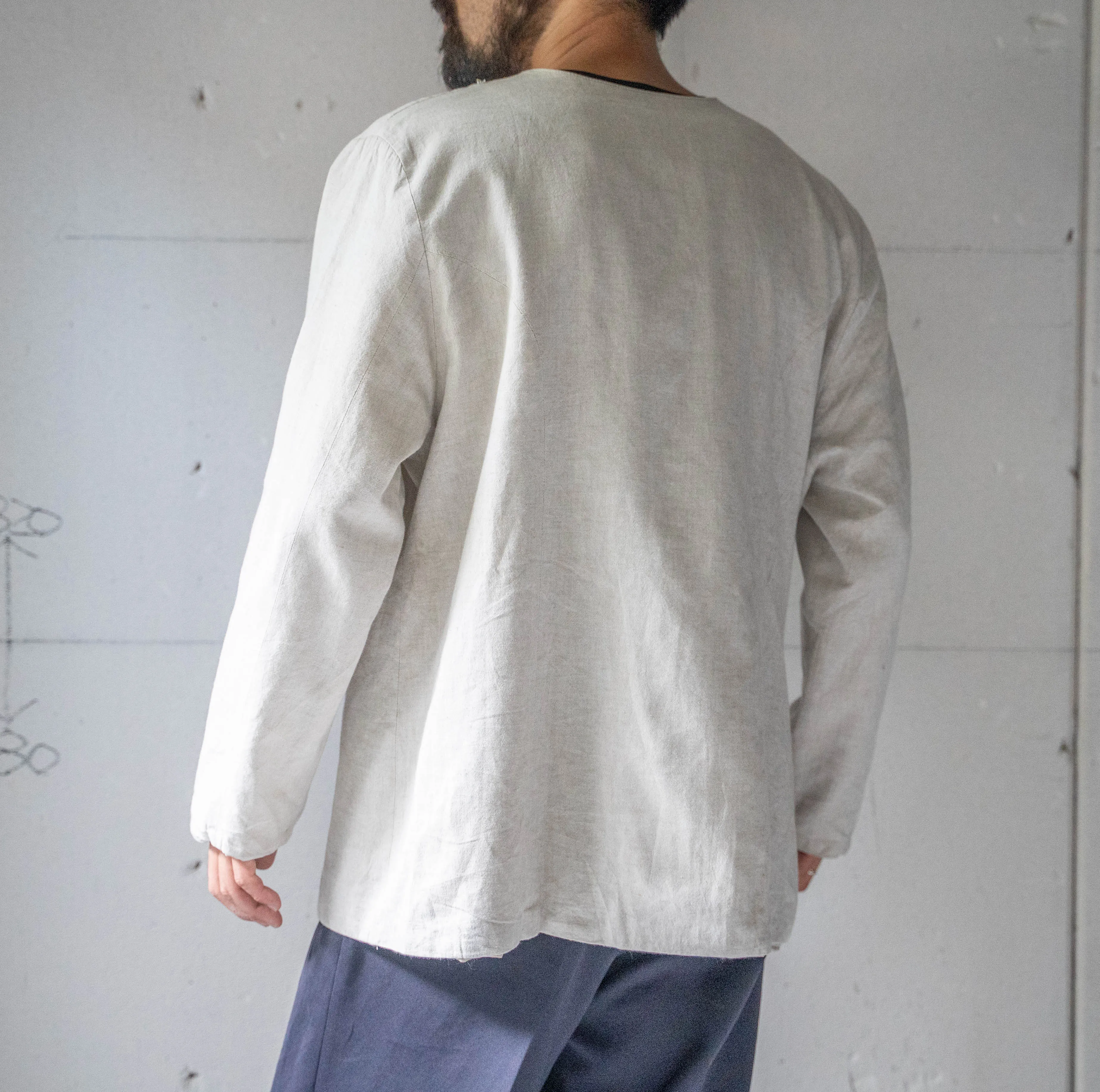 around 1990s ecru color cotton no collar tyrolean jacket