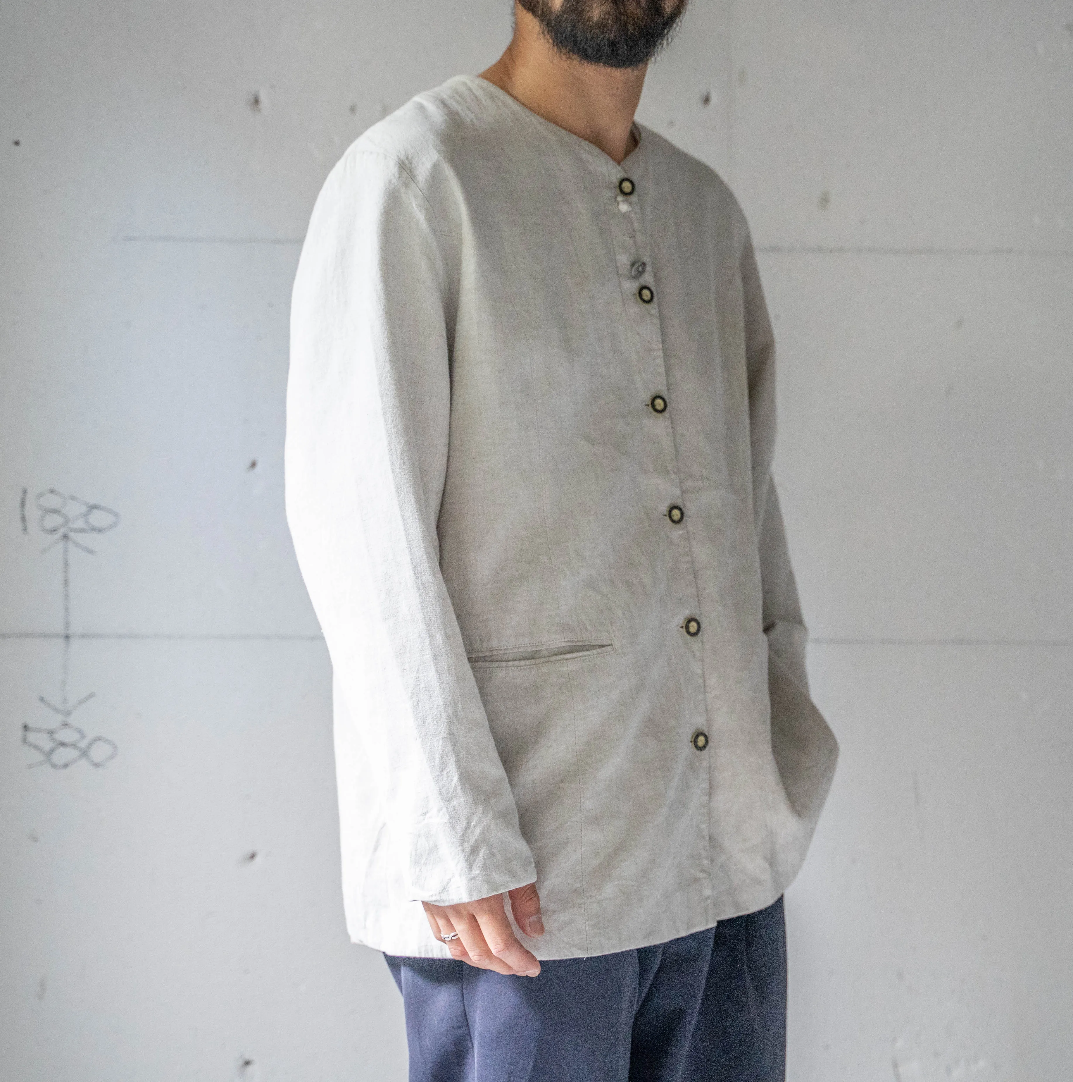 around 1990s ecru color cotton no collar tyrolean jacket