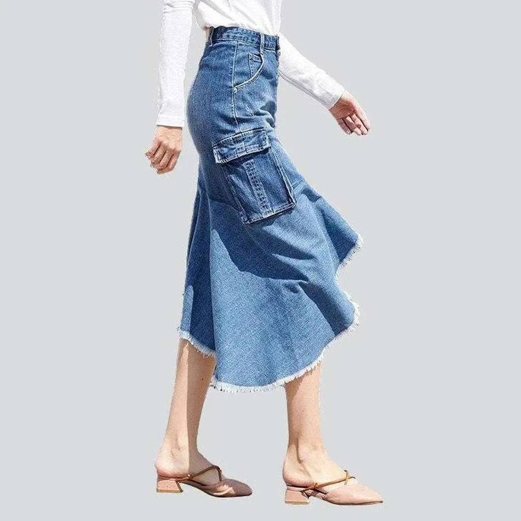 Asymmetric cargo women's denim skirt