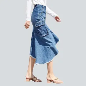 Asymmetric cargo women's denim skirt