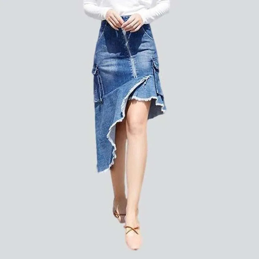 Asymmetric cargo women's denim skirt