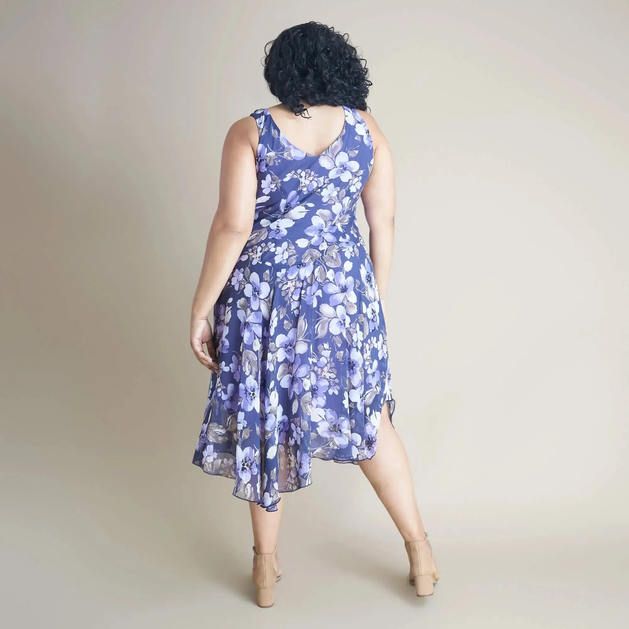 Audrey Grape Floral Asymmetrical Midi Dress