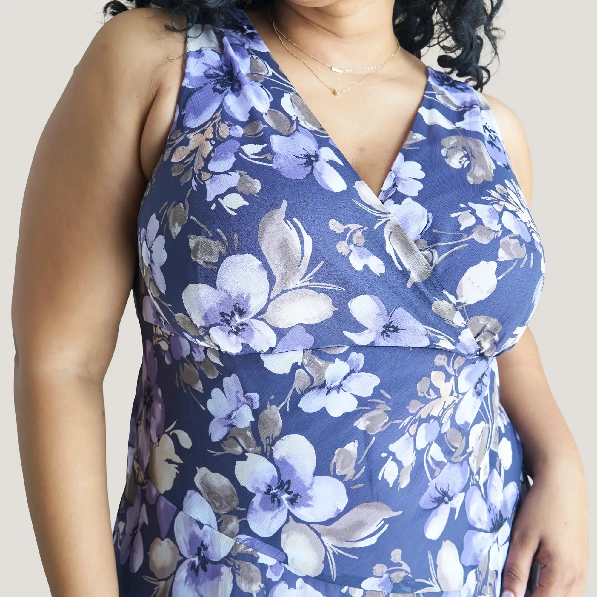 Audrey Grape Floral Asymmetrical Midi Dress