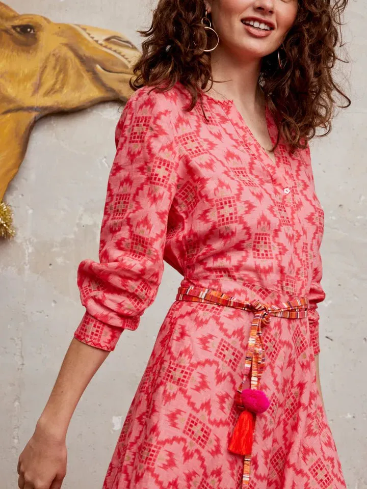 Azurite Dress in Coral Ikat
