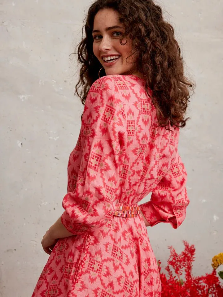 Azurite Dress in Coral Ikat