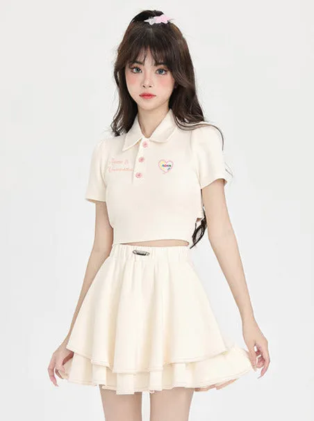 Back Style Collar Polo Ribbon Skirt Shirt Ballet Short