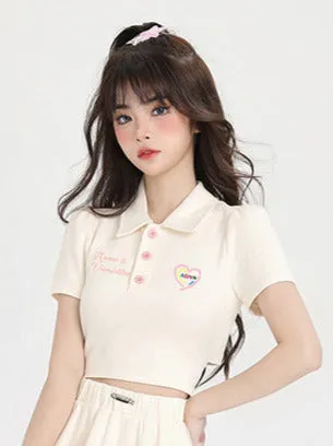 Back Style Collar Polo Ribbon Skirt Shirt Ballet Short
