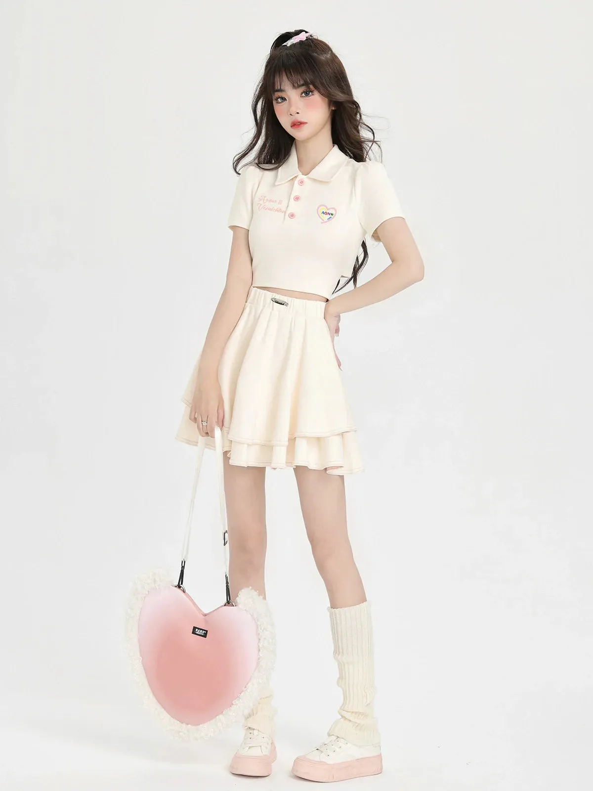 Back Style Collar Polo Ribbon Skirt Shirt Ballet Short