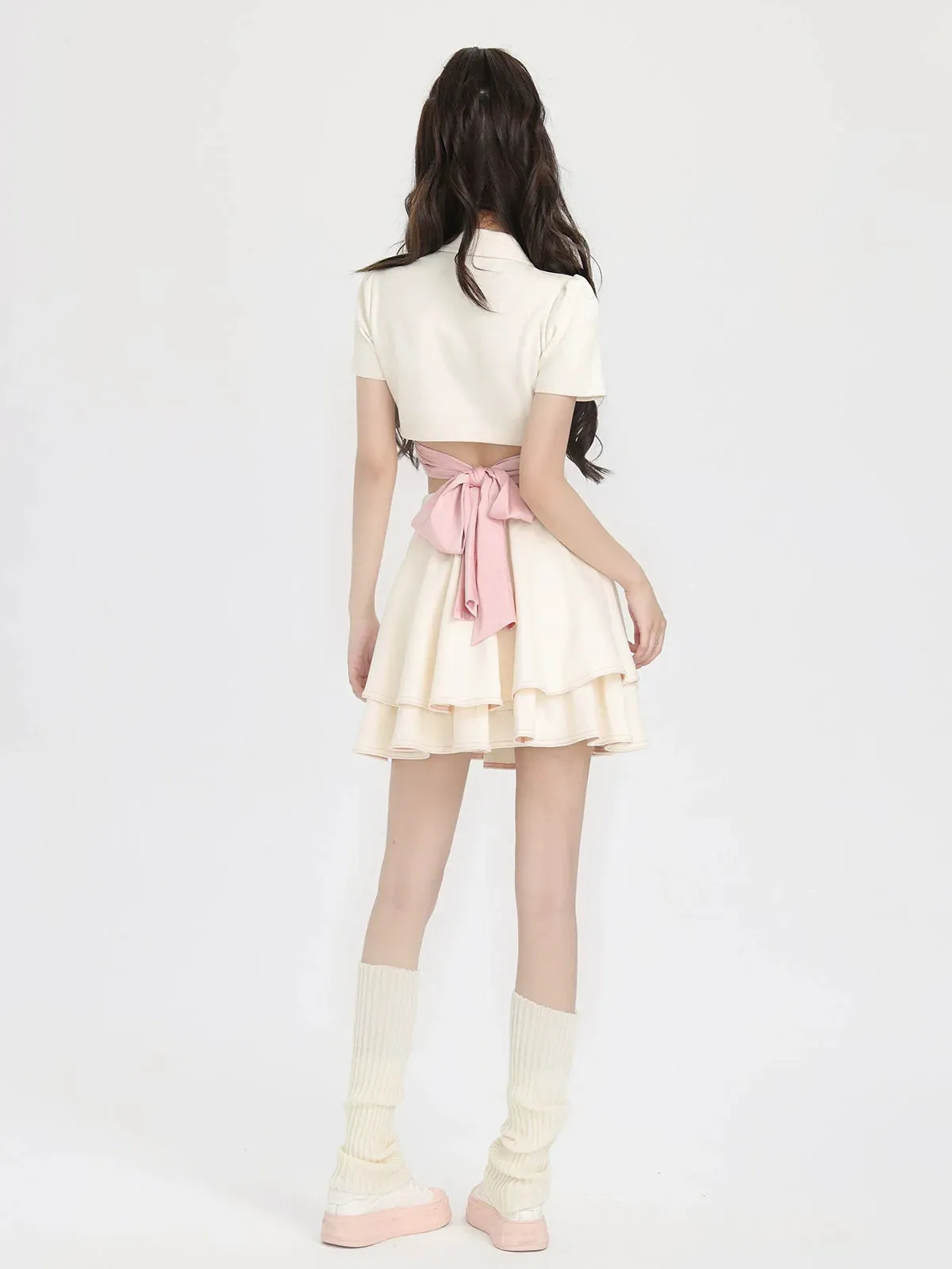 Back Style Collar Polo Ribbon Skirt Shirt Ballet Short