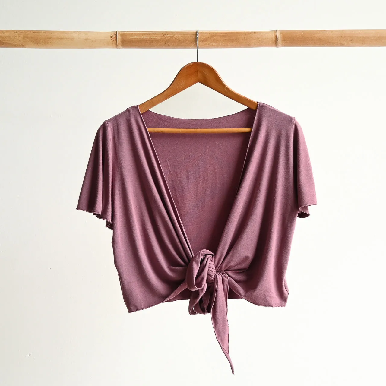 Ballet Wrap Top in Bamboo by KOBOMO - Flutter Sleeve