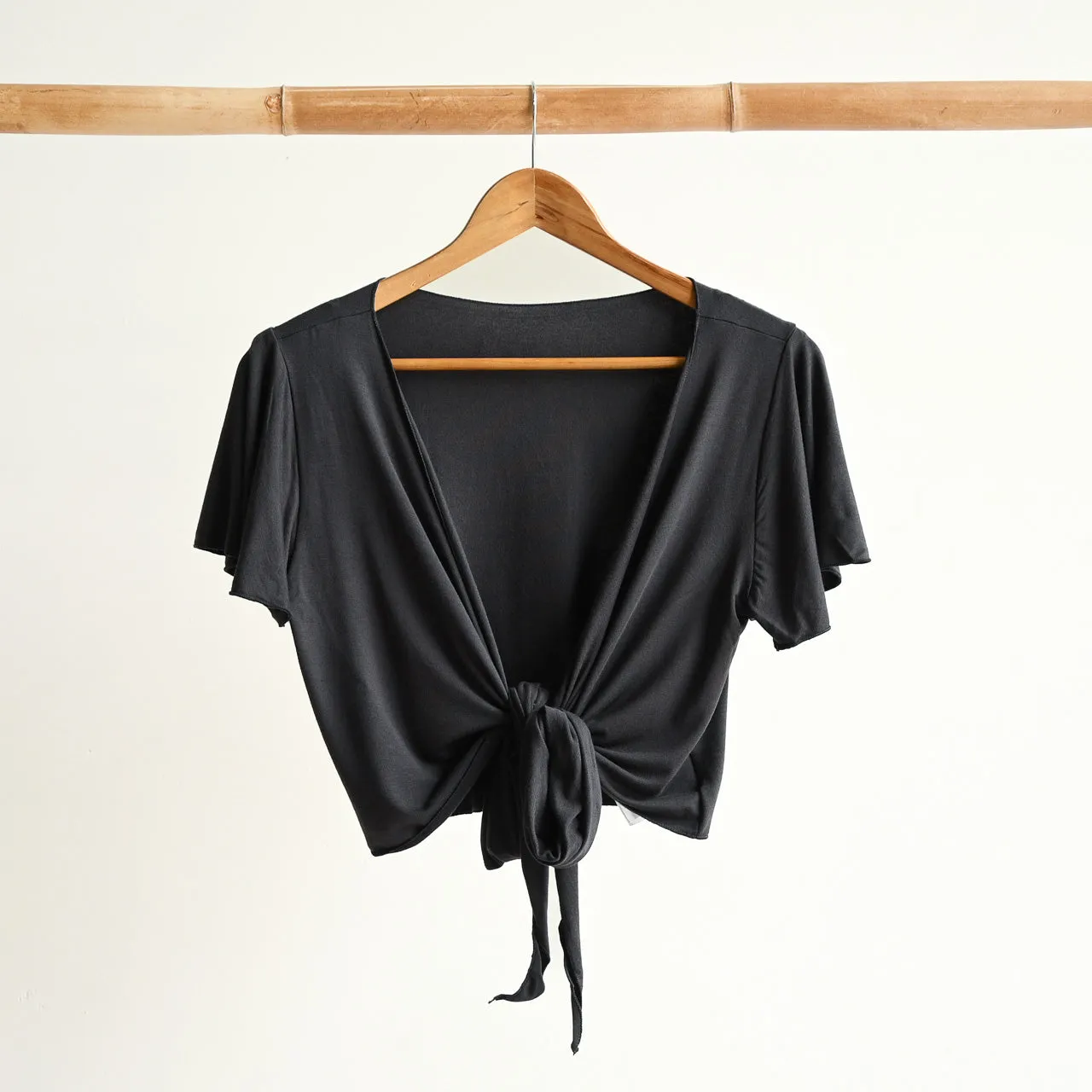 Ballet Wrap Top in Bamboo by KOBOMO - Flutter Sleeve