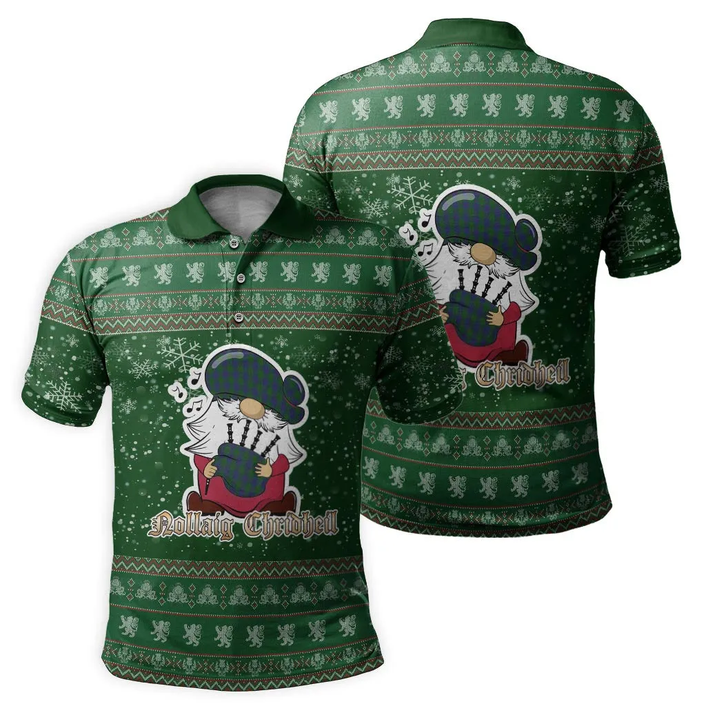 Barclay Clan Christmas Family Polo Shirt with Funny Gnome Playing Bagpipes