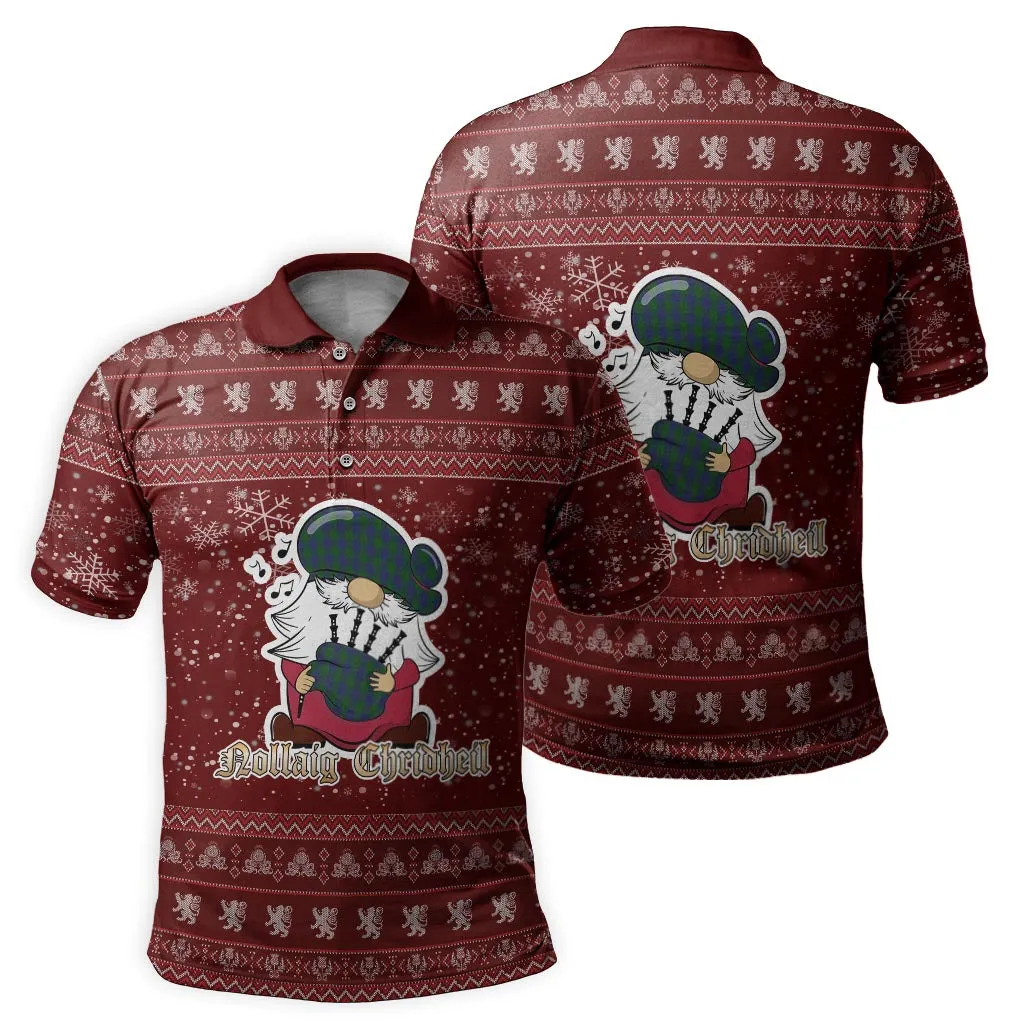 Barclay Clan Christmas Family Polo Shirt with Funny Gnome Playing Bagpipes