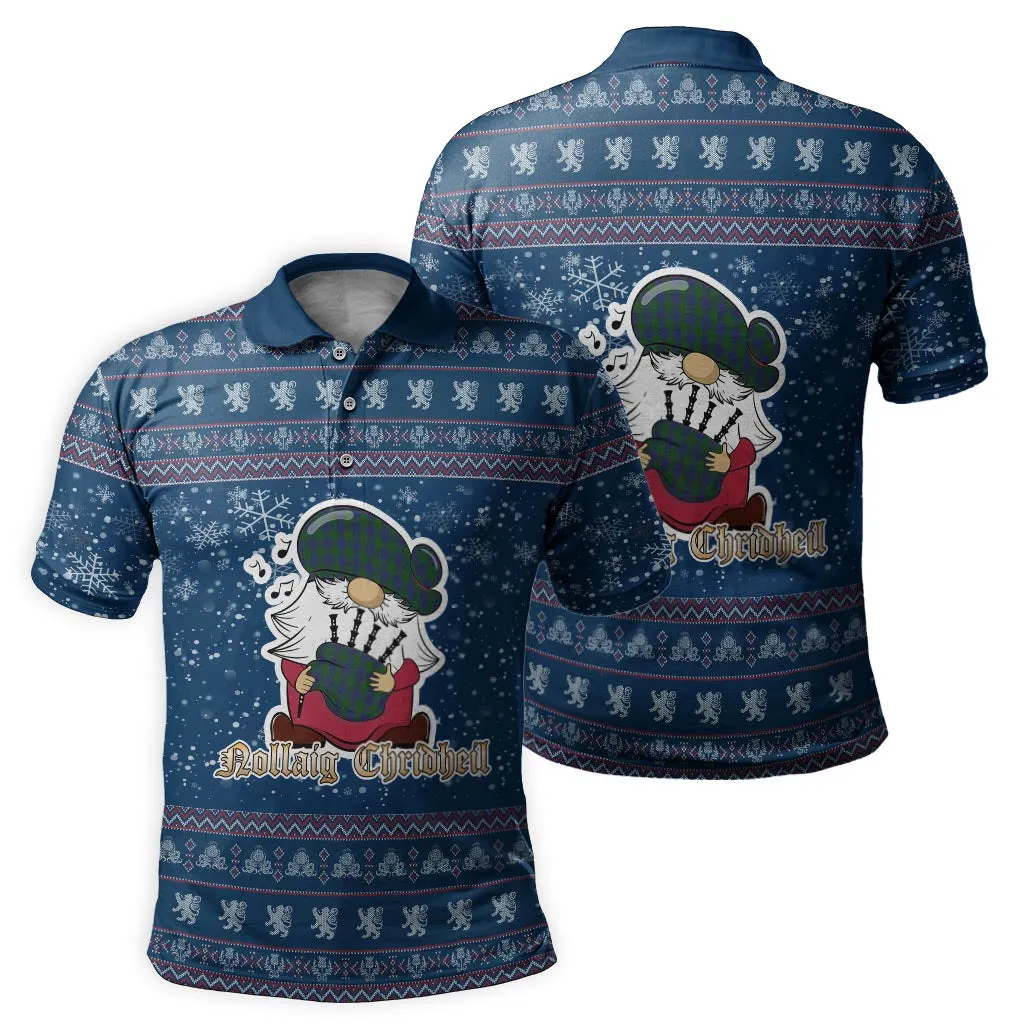 Barclay Clan Christmas Family Polo Shirt with Funny Gnome Playing Bagpipes
