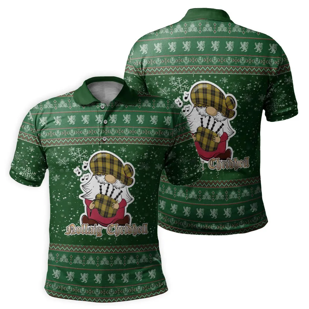 Barclay Dress Clan Christmas Family Polo Shirt with Funny Gnome Playing Bagpipes