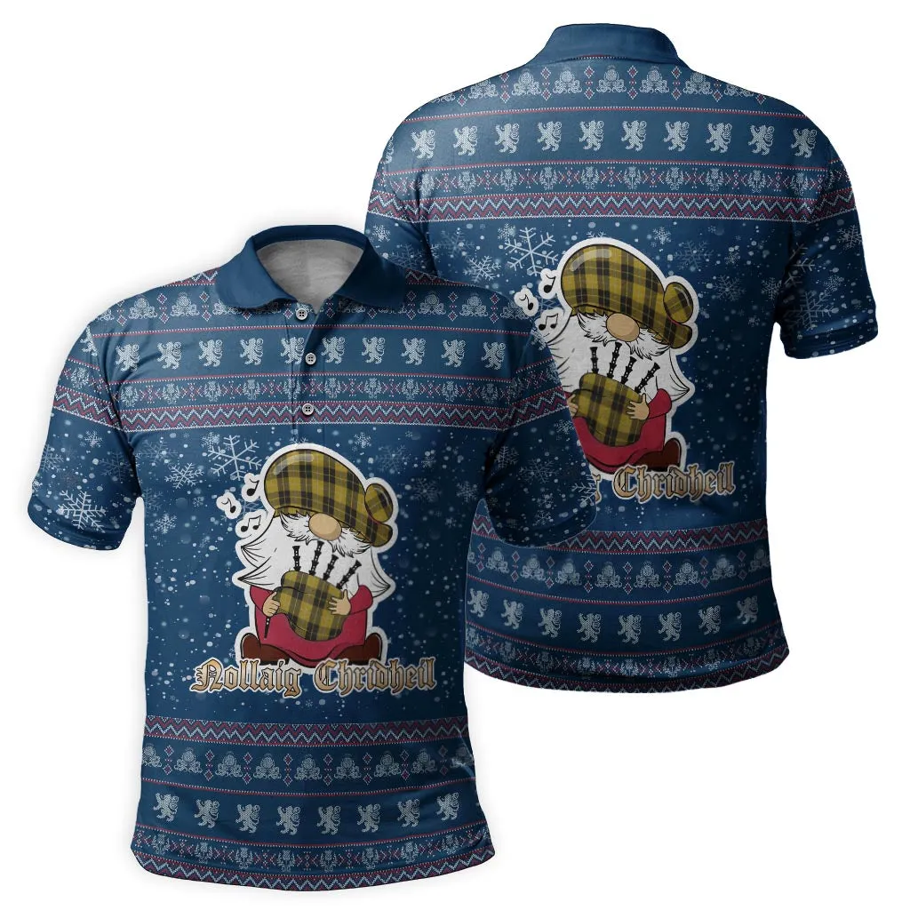 Barclay Dress Clan Christmas Family Polo Shirt with Funny Gnome Playing Bagpipes