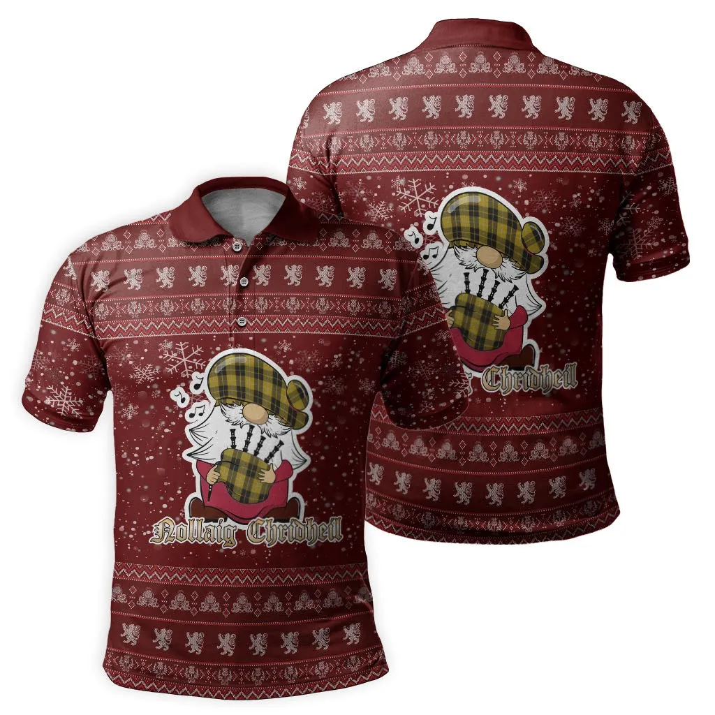 Barclay Dress Clan Christmas Family Polo Shirt with Funny Gnome Playing Bagpipes