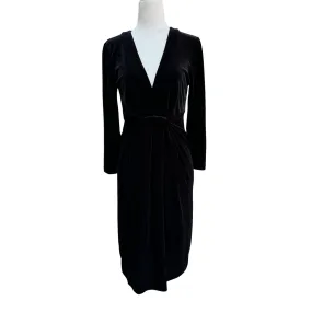 BCBG MAX AZRIA Womens Black Velvet Twist Wrap Waist Long Sleeve Midi Dress - S