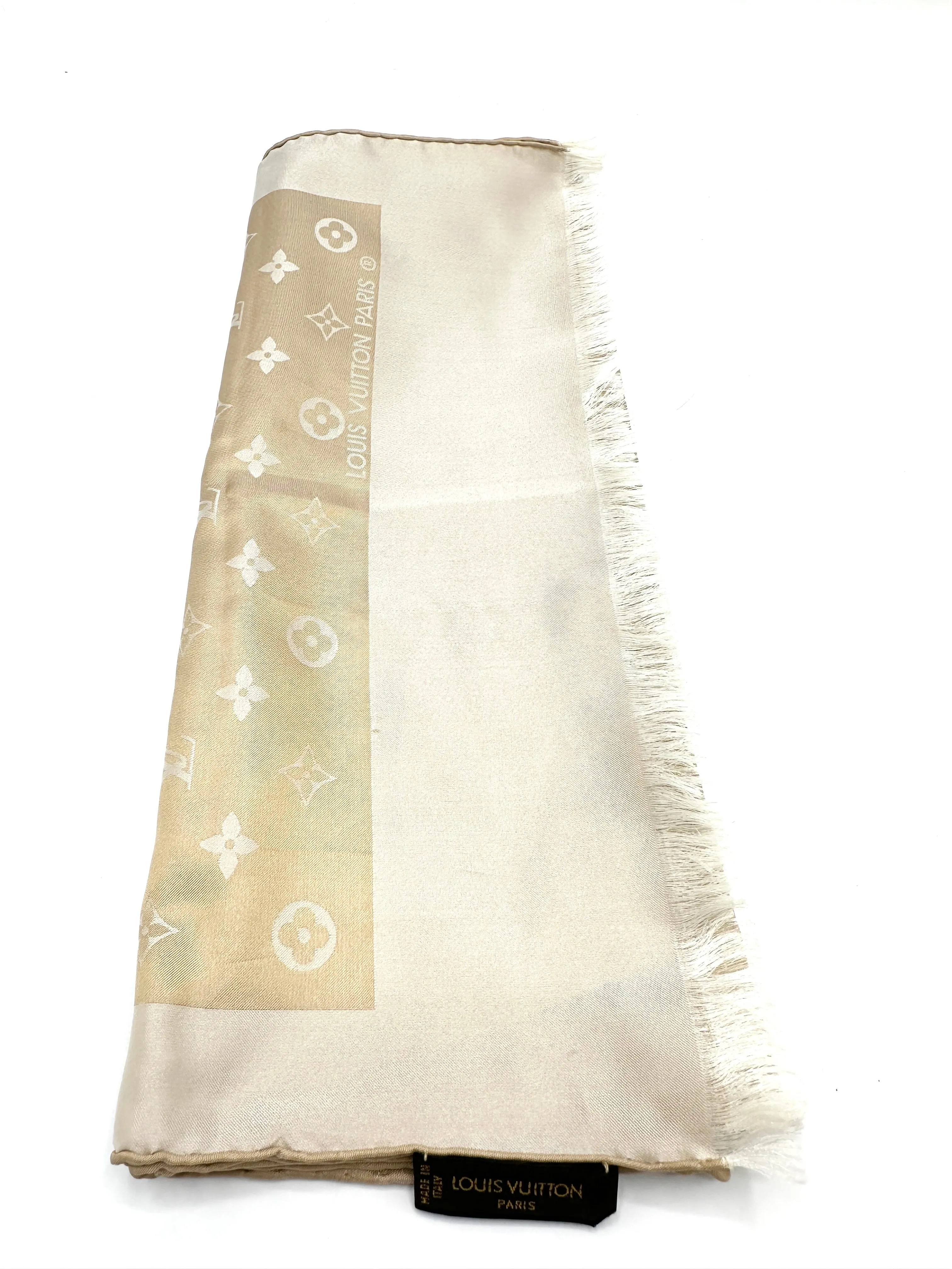 Beige Metallic Monogram Silk Scarf