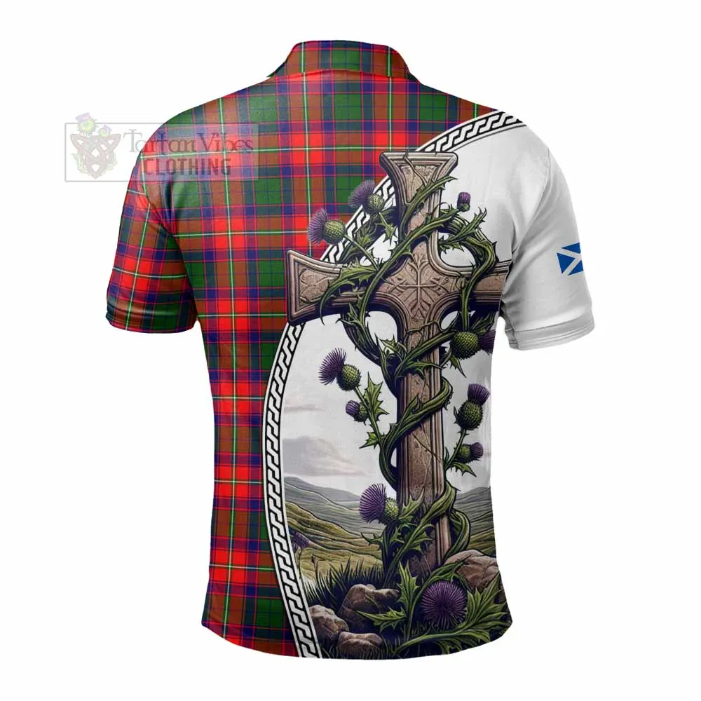Belshes (Belsches) Tartan Polo Shirt with Family Crest and St. Andrew's Cross Accented by Thistle Vines