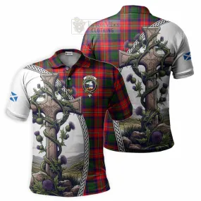 Belshes (Belsches) Tartan Polo Shirt with Family Crest and St. Andrew's Cross Accented by Thistle Vines